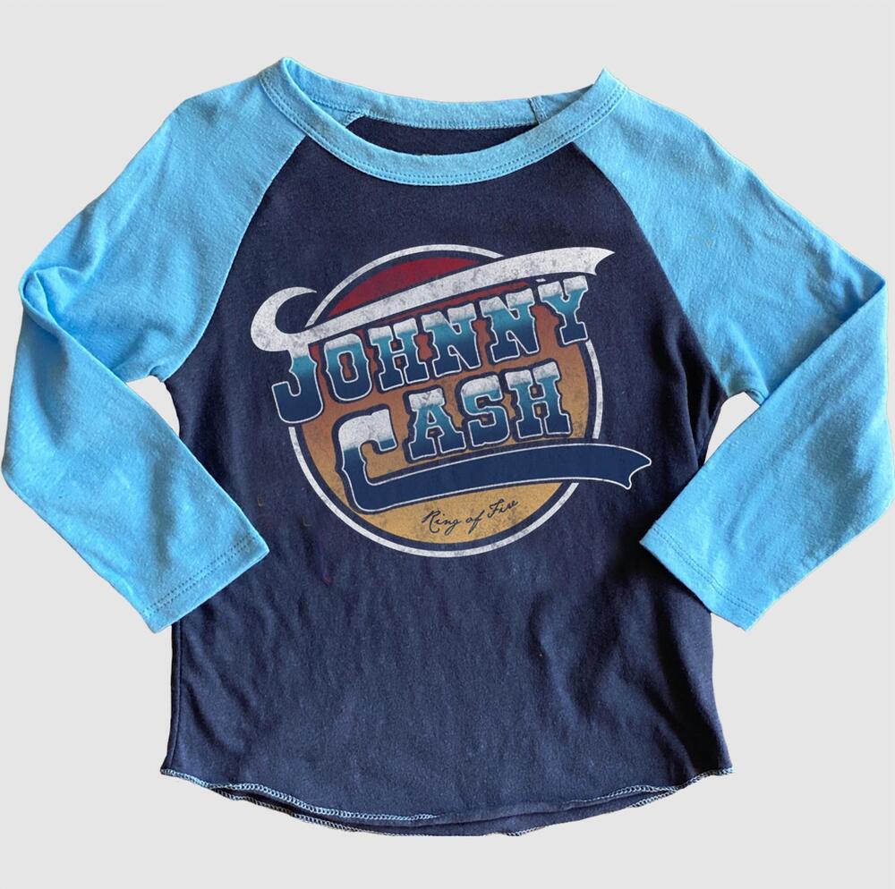 NEW ROWDY SPROUT kid's johnny cash raglan tee in blue
